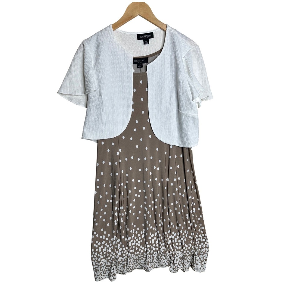 NWT Perceptions 2-Piece Cropped Cardigan Polka Dot Shift Dress size XL Petite